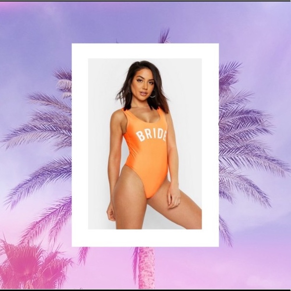 Boohoo Bride Neon Orange Swimsuit NWT